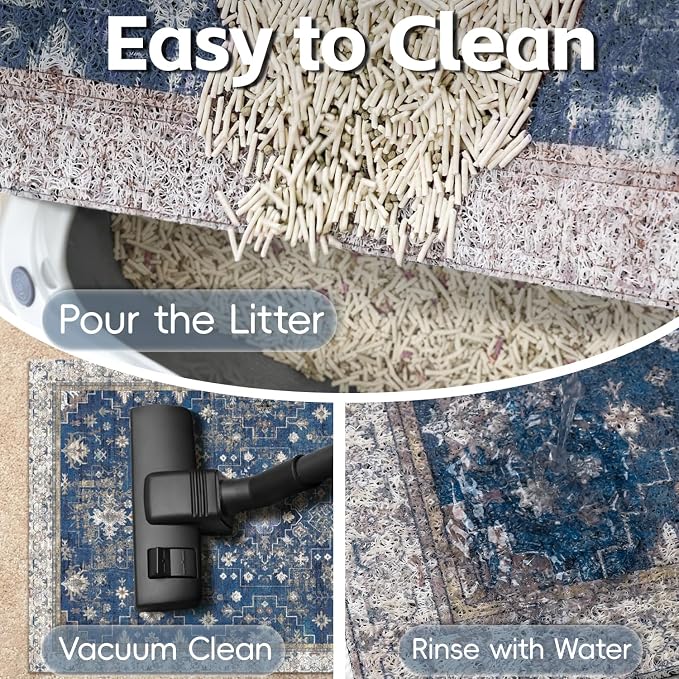 Cat Litter Mat Litter Trapping Mat, 33"x22" Waterproof Urine Proof Litter Box Mat Catcher Mat Non-Slip Washable for Kitty Kitten, Navy