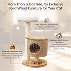 Solid Wood Cat Tree for Indoor Cats, Modern Cat Tower with Hand-Woven Condo & Sisal Scratching Post, Sturdy Wooden Cat Tree with Plush Perch, Aesthetic Cat Furniture for Small to Medium Cats