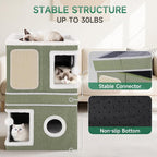 Shikha 2 Story Cat House beds for Indoor Cats with Scratch Pads Green | 2 in 1 Dual Use Double Cat Bed Cave for Multiple Pets Kitten, Elevated Perch for a Wide View, All Season Reversible Cushion