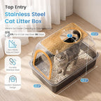 SuzziPaws Stainless Steel Litter Box Dog-Proof Leak-Proof for Multi-Cats | XL Orange Hooded Top-Entry with Filter Lid & Scoop, Cat Litter Box High Walls Prevent Spills, Ideal for Multi-Cats