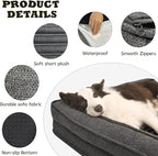 WINDRACING Orthopedic Dog Beds for Large Dogs 40x28 inch, L Shape Waterproof Dog Bed with Bolster Sides, Washable Big Pet Bed with Removable Cover & Non-Slip Bottom, Gray