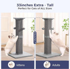 Tall Cat Scratching Post 33” Heavy Duty Sisal Scratcher Post | Modern Cat Scratching Post with Heavy Duty Base for Sturdy, Large 33" Vertical Sisal Rope Post & 2 Cat Toy Balls for Cat-Gray