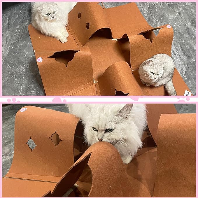 Interactive Cat Tunnel Mat for Indoor Cats, 4-Way Felt Cat Cave with Hanging Ball, Foldable Kitty Play Mat and Hideout, Pet Enrichment Toy for Kittens, Rabbits, Small Pets | 35.4" Multi-Entrance Cat Play Tunnel with Cozy Hideaway Space, Provides Enrich...