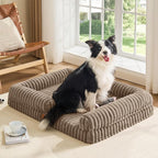 ChiXnuggle Faux Fur Orthopedic Dog Bolster Bed, Waterproof Washable Cover | rectangular dog sofa couch,egg crate foam,non-slip bottom,for extra large dogs,taupe,41*30*7