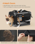 Feandrea Collapsible Dog Crate, Portable Oxford Fabric Pet Travel Crate with 4 Mesh Doors, Handles, Pocket, 24 Inches, for Small Dogs, Ink Black and Dove Gray UPDC026BH01