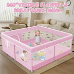 XVISHX Baby Playpen 50 x 50 Inch Play Pen Playards, Playpen for Babies and Toddlers, Baby Playard for Indoor & Outdoor Active Center Game Fence, with Skin-Friendly Fabric and Soft Breathable Mesh Pink