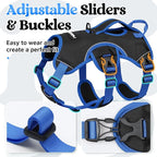 rabbitgoo Escape Proof Dog Harness for Large, No Pull with Lift Handle | No Escape, Full Soft Padded, Reflective Adjustable Vest, Leash Clip for Walking Hiking Training, Blue & Black, Large