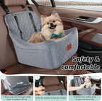Lealchum Dog Car Seat for Medium Dogs Up to 40lbs,Fully Detachable and Washable,Easy to Install with Adjustable Straps,Anti-Slip Base Travel Car Bed for Pets,2 Side Pockets(Grey,Medium)