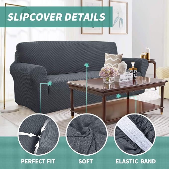 YEMYHOM Couch Cover Latest Jacquard Design High Stretch Sofa Covers for 3 Cushion Couch, Pet Dog Cat Proof Slipcover Non Slip Magic Elastic Furniture Protector (Sofa, Dark Gray)