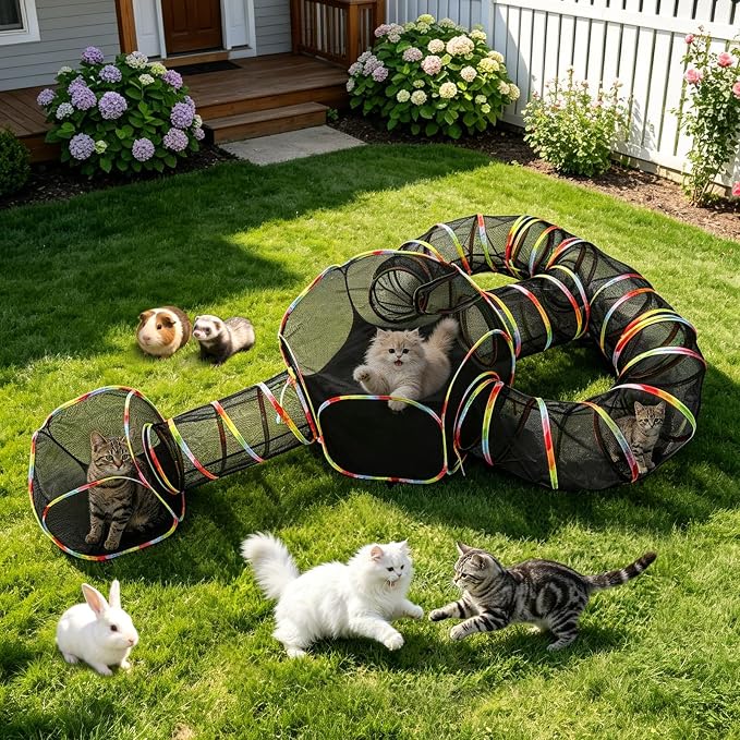 CypherX Outdoor Cat Enclosure,Portable Cat Tent with Tunnel Popup Catio | 4-in-1 modular design: 2 tents,11.8" wide tunnels & carry bag. Durablepop-up setup for small animals, rabbits & cats.