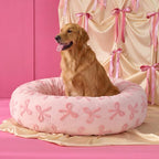 Lesure Shown on TV Jacquard Donut Dog Beds Extra Large,Pink Taffy 42x42x9in | XL Orthopedic Calming Pet Bed Sofa, Original Design Pattern,Washable Cover, Home Decor as Gift for Pet,Anti Slip Bottom