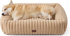 Bedsure ComfyFleece™ Cute Dog Bed Medium Large Size Dog，33in Sandy Beige | Furry Big Pet Beds,Washable Rectangle Orthopedic Corduroy Aesthetic,Removable Zipper Cover,Non-Slip Bottom,Up To 50 Lbs