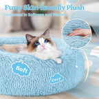 rabbitgoo Calming Cat Beds for Indoor Cats, 20 inches, Light Blue | Soft Warm Donut, Fluffy Faux Fur, Supportive Raised Rim, Anti-slip, Machine Washable, Up to 15lbs Kittens & Small Cats