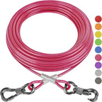 XiaZ Dog Tie Out Cable, Heavy Duty Dog Chains for Outside with Lockable Hook, Pet Runner Cable Leads for Yard, Dogs Line Tether for Small Medium Dogs Up to 250 LBS (15FT, Pink)