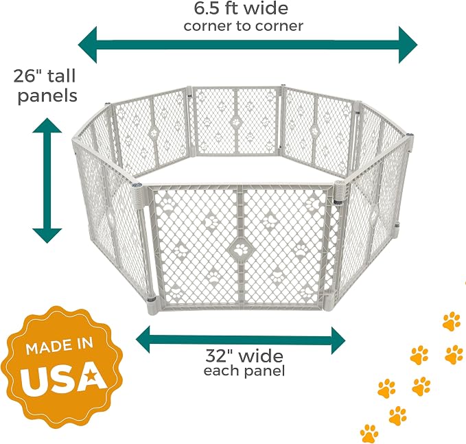 MyPet 8-Panel Paws Petyard, Gray Dog Playpen, Durable & UV-Resistant Puppy Playpen, Indoor/Outdoor Portable Dog Pen, Adjustable for Your Pet's Comfort, Friendly Design for Happy Pets