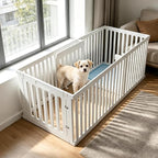 Indoor Dog Playpen w/Door, Modular 2 Room & Toilet Area, 12 Panels & 2 Doors, Height 25.6 Inch, White
