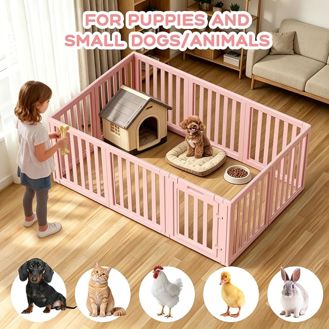 Dog Playpen, Clear Dog Pen, Dog Pen Indoor, Easy to Install and Remove Dog Play Pen, Puppy Playpen Suitable for Dogs, Cats,Dog Playpen Indoor (Pink,23.6 inch Height, 10 Panels)
