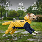 Full-Body Dog Raincoat with Detachable Hood, Waterproof Reflective Dog Rain Jacket with Tail Cover, Adjustable Fit and Leash Portal for Rainy Walks, Bright Yellow, Medium