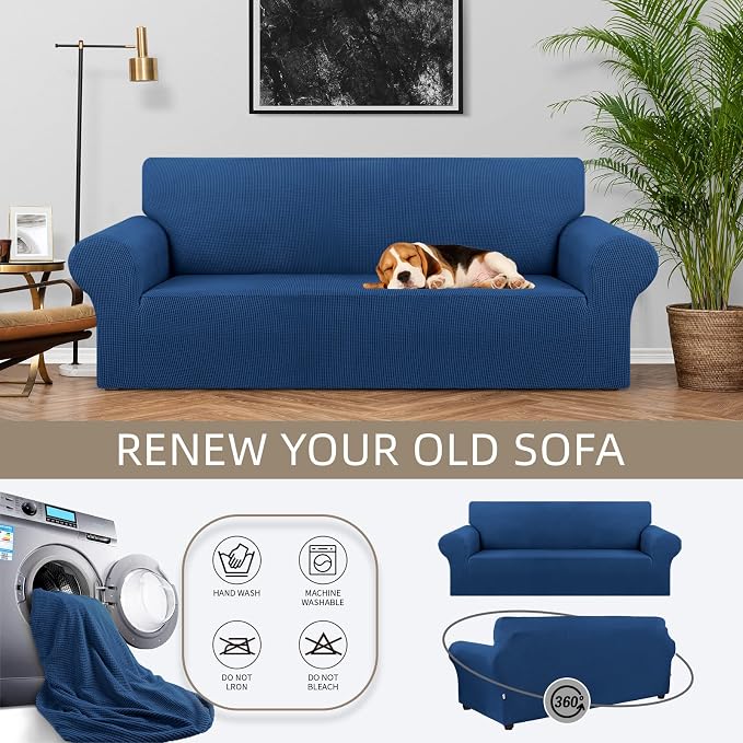 Stretch Couch Covers for Sofa, 3 Cushion Couch Slipcover,Classic Blue