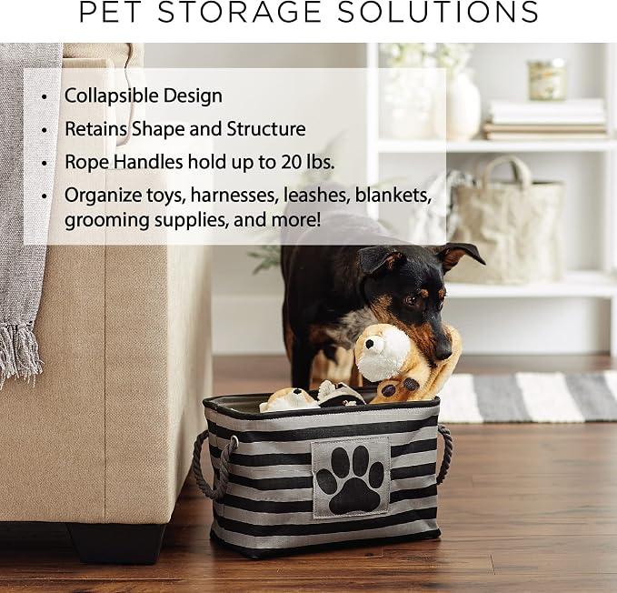 Bone Dry Pet Storage Collection Striped Paw Patch Bin, Medium Rectangle, Brown