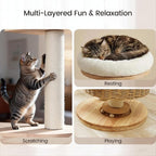 Solid Wood Cat Tree for Indoor Cats, Modern Cat Tower with Hand-Woven Condo & Sisal Scratching Post, Sturdy Wooden Cat Tree with Plush Perch, Aesthetic Cat Furniture for Small to Medium Cats