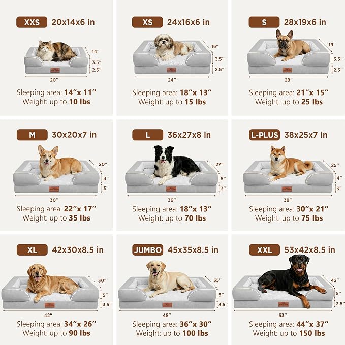 Comfort Expression Orthopedic Dog Bed for Extra Large Dogs with Bolster | Waterproof Dog Couch Bed with Washable Cover & Non-Slip Bottom, Supportive Egg Crate Foam Big Dog Bed, 53x42Inch