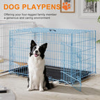 FDW Large Dog Crate 42inch Dog Cage Foldable Metal Kennel with Leakproof Tray Foldable Design Indoor Outdoor Use for Large Dogs,Blue