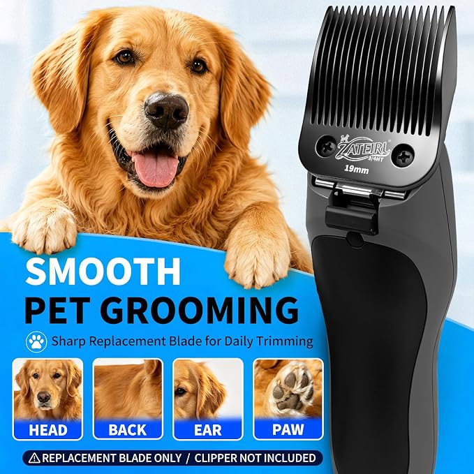 Size 3/4HT Detachable Pet Grooming Clipper Blade with Steel Cutter, 3/4 Inch (19 mm) Cut Length, Black, Compatible with Andis, Oster A5, Wahl KM10, 1 Pack