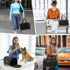 Lasaviin Fashion Leather Dog Carrier Cat Carrier Airline Approved Pet Carrier for Small Medium Dogs Cats Under 15Lbs, Collapsible Soft Sided Travel Puppy Carrier