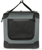 Amazon Basics 4-Door Portable Folding Soft Dog Crate, Collapsible Travel Kennel for Cat, Dog, and Other Small Animals, Pop Up with Easy Transportation, Grey, M 30" x 21" x 21"