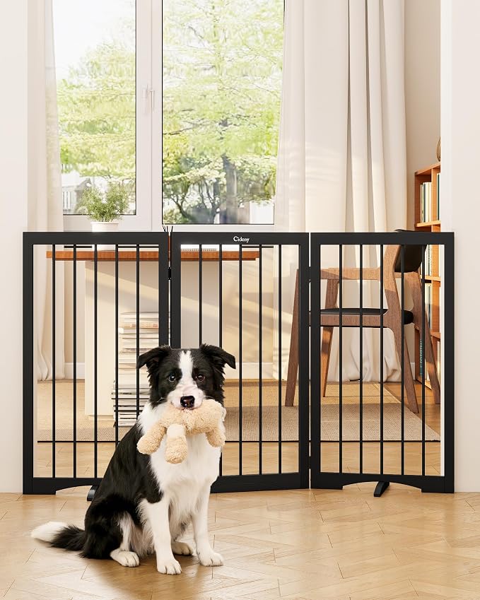 32" Extra Tall Free Standing Dog Gate Indoor, Foldable Pet Gate | for Doorways Stairs, 3-Panel Dog Fence with Support Feet for Stability, Folding Puppy Gate Easy to Carry No Drilling 54"x32"