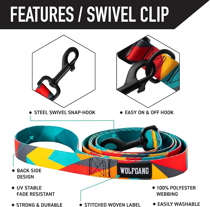 Wolfgang Premium Leash for Small Medium Large Dogs, Made in USA, ShatterShapes Print, Small (5/8 Inch x 4 Feet)