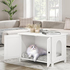 JY QAQA Cat Litter Box Enclosure,Litter Box Furniture Hidden with Barn Door,Wooden Cat Washroom Furniture,Cat House,Fit Most of Litter Box,White