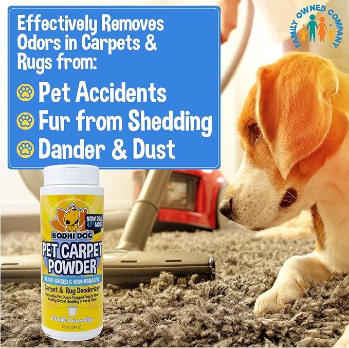 Bodhi Dog Natural Carpet Deodorizer Powder - Dry Pet Smell Eliminator & Urine Odor Remover - Loosens Fur & Dirt - Plant-Based Room Freshener for Vacuuming Home with Pets -Fresh Laundry (Pack of 2)