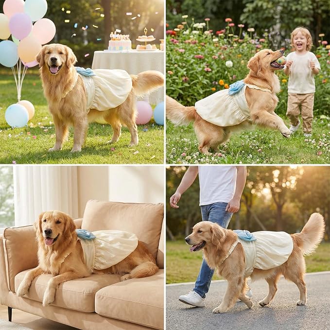 FLAdorepet White Large Dog Princess Dress Christmas Outfit Costume,5XL | Prefect for Easter Christmas Wedding Birthday Party;Ideal for Medium Large and Giant Dogs Girl,Soft Stain Summer Dog Clothes