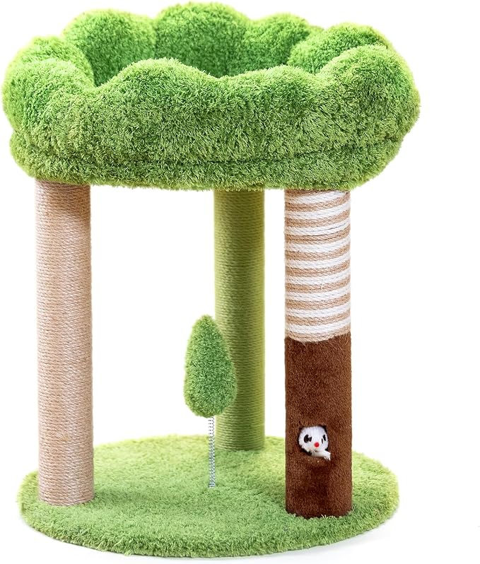 Woochpet 20" Small Cat Tree with 3 Scratching Posts and Perch Bed | Removable Washable Top Cover, Natural Sisal Rope, Compact Design, For Small Cats and Kittens