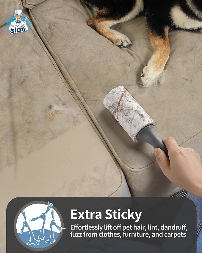 MR.SIGA Extra Sticky Lint Roller Pet Hair Remover for Clothes, 540 Sheets | Dog and cat fur remover, removes hair from couch, furniture and carpet easily