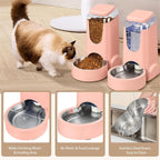 WyfKyd Auto Cat Feeder and Dog Water Dispenser with Stainless Steel Bowl | 2 Pack Auto Cat Feeder and Dog Waterer Gravity Stainless Steel Water Dispenser Set for Medium Puppy Kitten Pets 1Gal Pink