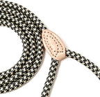Mile High Life Dog Leash with Genuine Leather Connection, 4/5/6 FT | Rope Leash, Heavy Duty 360° Swivel Metal Clasp, for Small Medium & Large Dogs Walking (Black Khaki, 72 Inch-1/2)