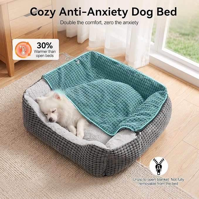 GASUR Dog Beds for Large Medium Small Dogs, Rectangle Cave Hooded Blanket Puppy Bed, Luxury Anti-Anxiety Orthopedic Cat Beds for Indoor Cats, Warmth and Machine Washable (35 inches, Grey)