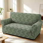 ZNSAYOTX Stretch Couch Covers for 2 Cushion Couch, 1-Piece Loveseat Covers Sofa Slipcover, Furniture Protector with Elastic Bottom for Dogs Geometrical Jacquard Fabric (Medium, Army Green)