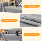 Deep Dream Cat-Scratch Resistant Couch Cover, Waterproof Sofa Cover for 3 Cushion Couch Washable, Pet Friendly Couch Protectors Anti Slip Thickened Sofa Slipcovers for Dogs Pets,91" x 134",Light Grey