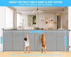 EZIGO 120 Inch Retractable Baby Gates, 41 Inch Extra Tall Retractable Gate | Reinforced Retractable Dog Gate with Rods, 10 FT Extra Long Mesh Pet Gate for Stairs Hallways Doorway Indoor Outdoor, Gray