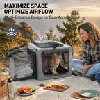 17in Wheeled Expandable Cat Carrier for Cats Small Dogs, Gray | elescopic rod, expandable side room, foldable breathable mesh, portable carrier for indoor & outdoor pet travel