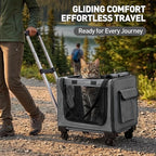 17in Wheeled Expandable Cat Carrier for Cats Small Dogs, Gray | elescopic rod, expandable side room, foldable breathable mesh, portable carrier for indoor & outdoor pet travel