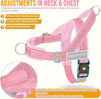 SlowTon No Pull Dog Harness - Heavy Duty Dog Harness and Leash Set for Medium Large Dogs, Reflective Tactical Harness with Soft Padded and Front Clip for Easy Walk and Training (Pink, L)