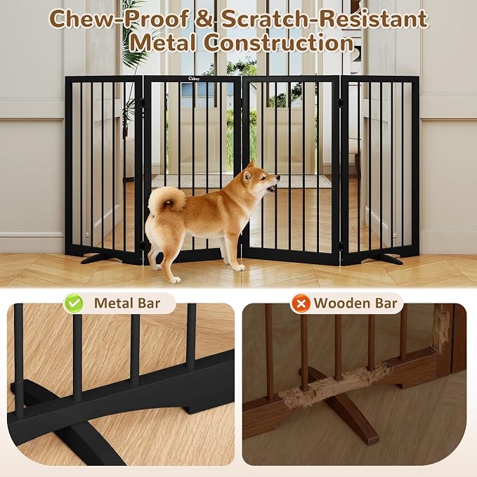 32" Extra Tall Free Standing Dog Gate Indoor, Foldable Pet Gate | for Doorways Stairs, 4-Panel Dog Fence with Support Feet for Stability, Folding Puppy Gate Easy to Carry No Drilling 72"x32"