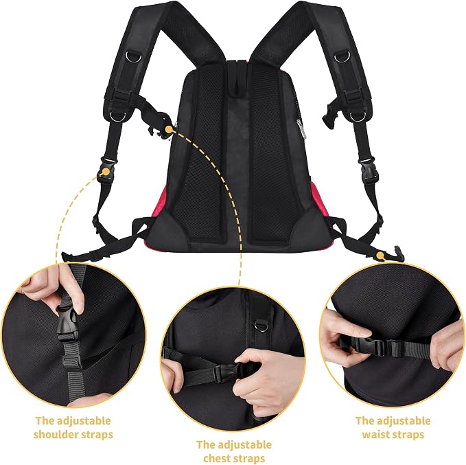 WOYYHO Pet Dog Carrier Backpack, Ventilated Mesh Small Dog Front Backpack | Breathable Puppy Back Pack, with Safety Belt, Storage Pockets, for Travel Hiking Cycling Outdoor Adventures, Rethink Pink, M