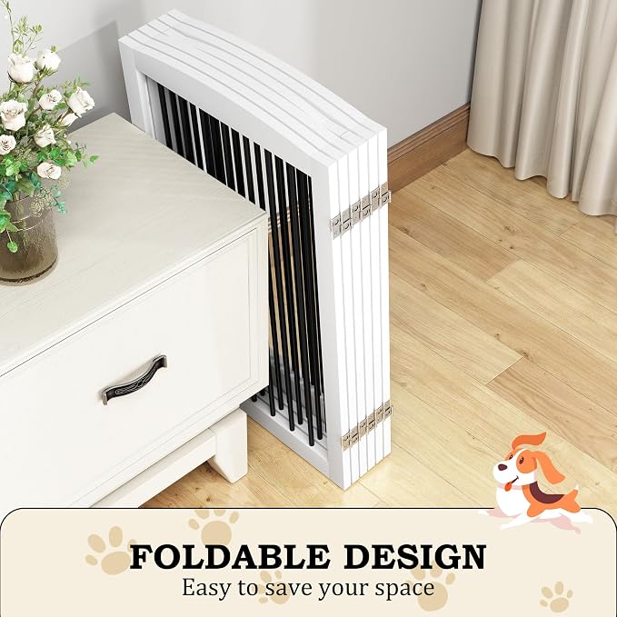 PUPETPO Freestanding Pet Gate with Door, Tall Dog Gate for House, Dog Gates for the House Extra Wide, Pet Puppy Safety Fence, Support Feet Included, 120 Inch Wide, 6 Panels 32" Tall, White & Black