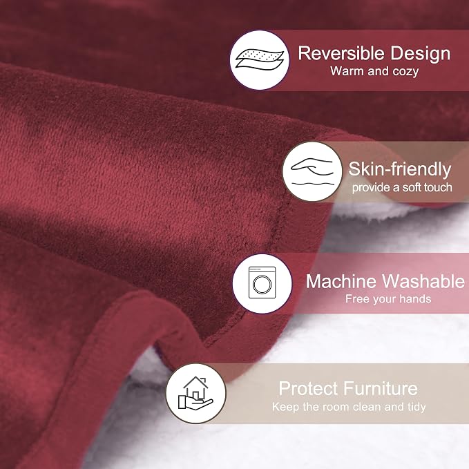 gogobunny Waterproof Pet Blanket for Small Dogs and Cats, Reversible Sherpa Fleece Soft Plush Throw for Couch Protection, Washable Furniture Protector (Romantic Red, 30x40 inches)